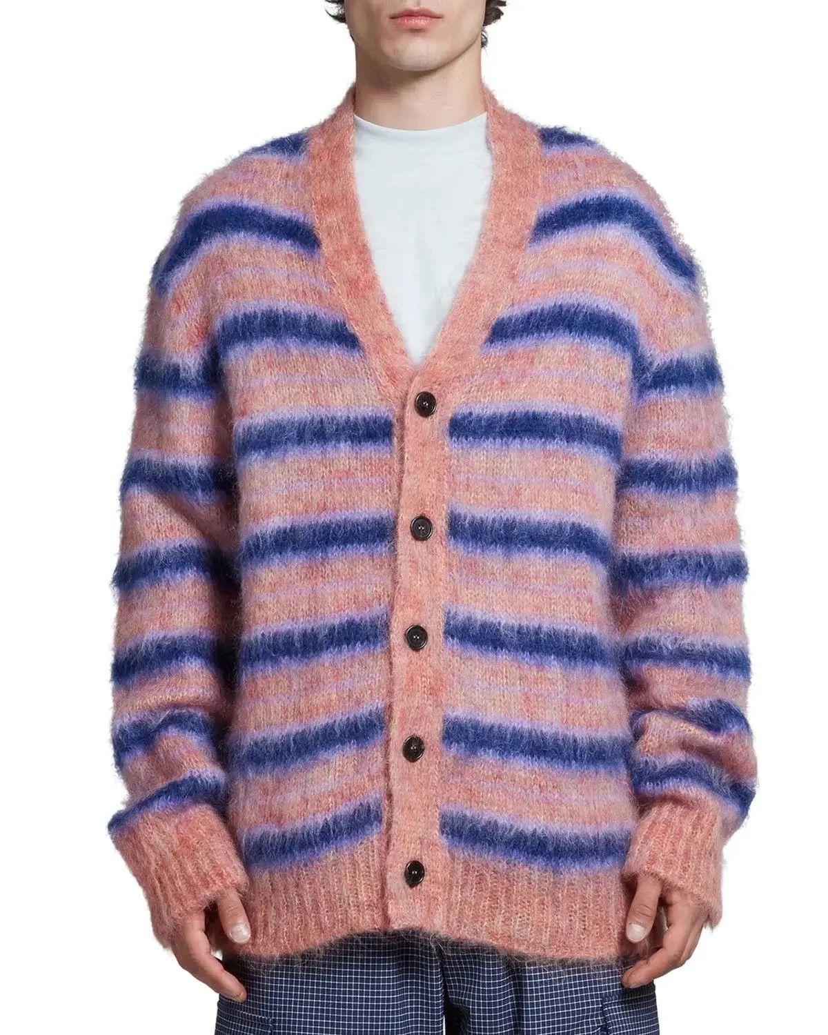 Marni Marni Iconic Mohair fuzzy Brushed Stripes Cardigan V Neck Size US M / EU 48-50 / 2 - 3 Thumbnail