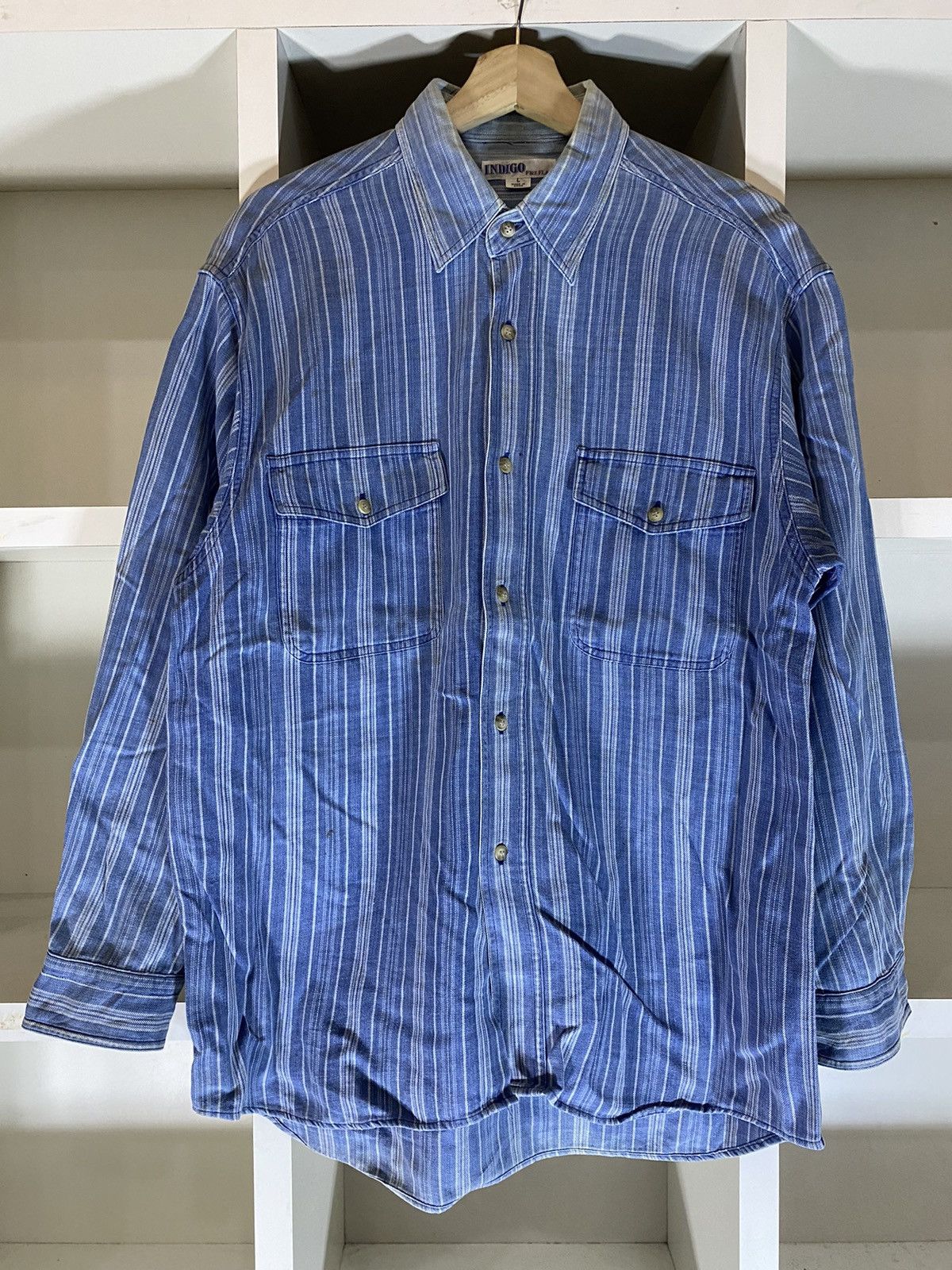 Indigo × Japanese Brand × Vintage Vintage Indigo Fire Flag Button Shirt Size US L / EU 52-54 / 3 - 1 Thumbnail