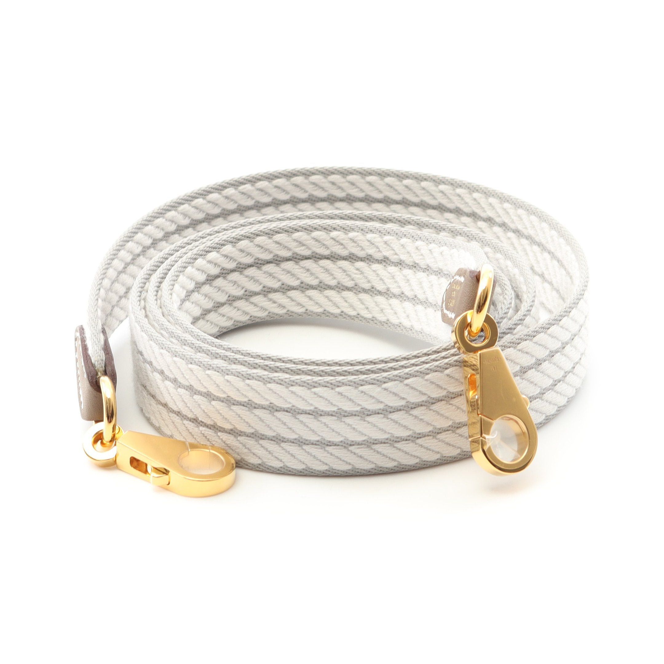 Hermes Hermes Sangle Cordage Gris Perle Etoupe Shoulder Strap Toile Militaire Gray Brown Gold Hardware K Stamp Size ONE SIZE - 1 Thumbnail