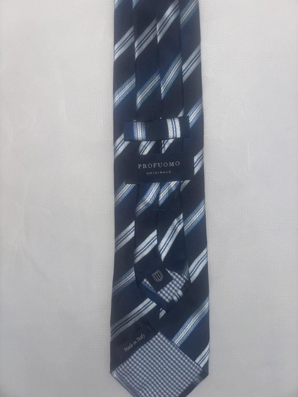 Vintage Men's tie made of 100% silk Profuomo tie blue made in Italy Size ONE SIZE - 1 Thumbnail