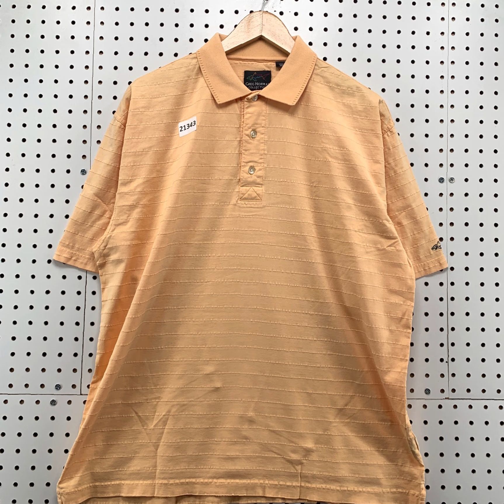 Vintage Greg Norman Polo Shirt Mens L Orange Short Sleeve Tonal Stripe Fits 23X30 Size US L / EU 52-54 / 3 - 5 Thumbnail