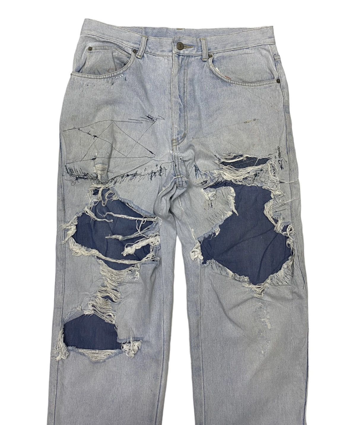 Kapital DISTRESSED DENIM BEBREX SICK RIPS DENIM JEANS Size US 33 - 1 Thumbnail