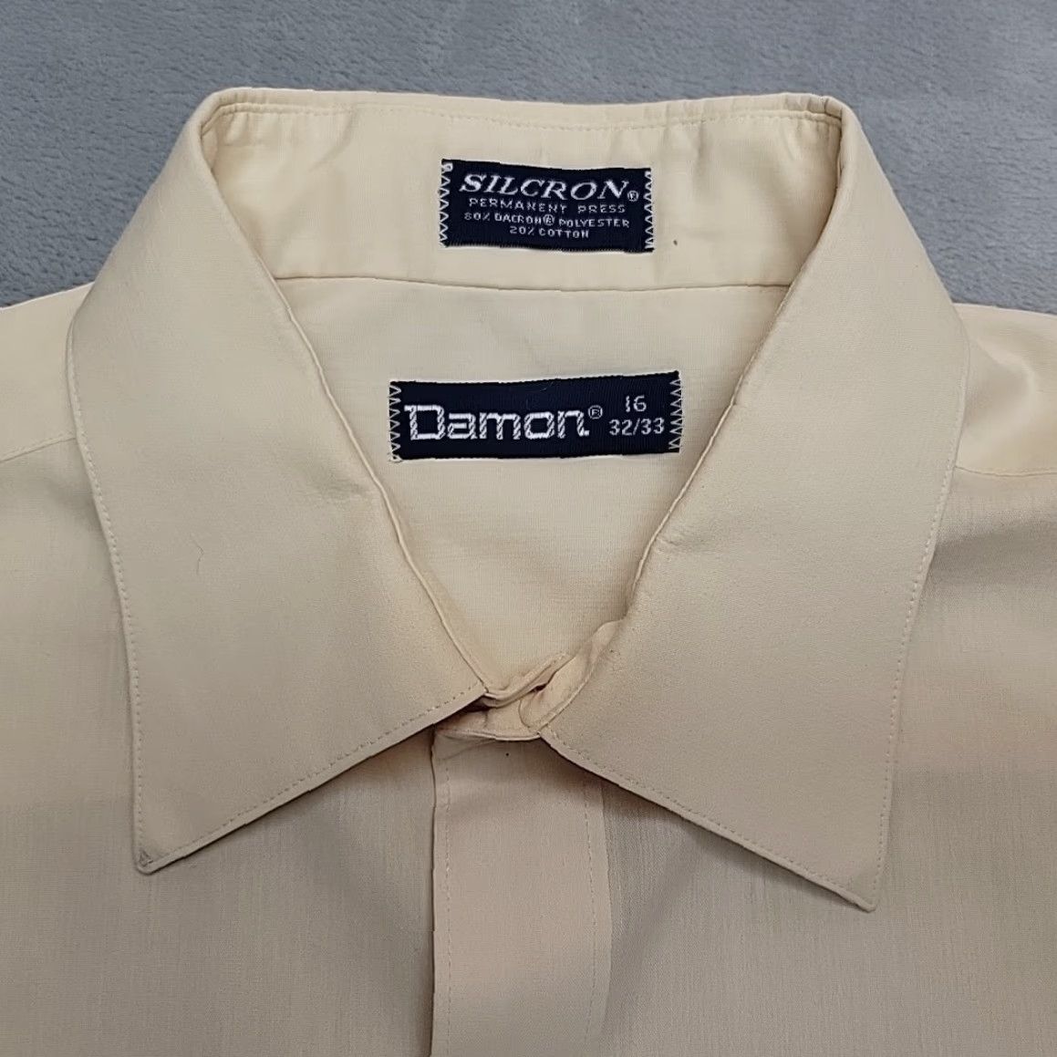 Vintage VINTAGE Damon Silcron Dress Shirt Mens 16 32/33 Yellow Dacron Blend Retro Office Button-Up Long Sleeve Collared Mens Regular XS? Size 42R - 4 Thumbnail