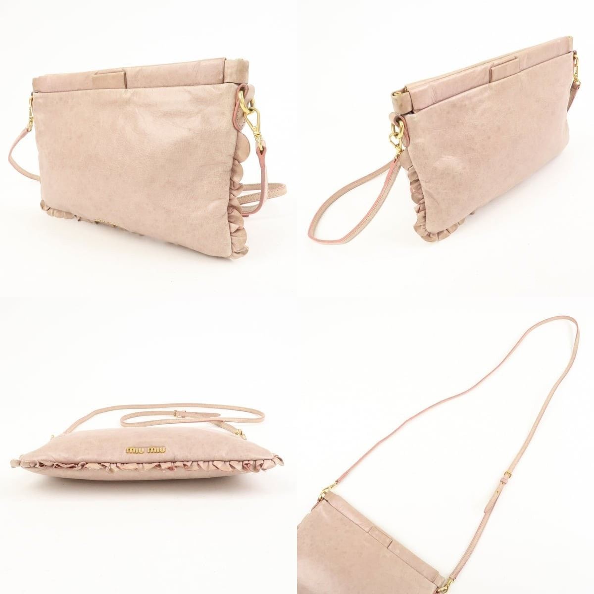 Miu Miu Miu Miu Logo Frilled Calfskin Crossbody Bag Pink Size ONE SIZE - 3 Thumbnail