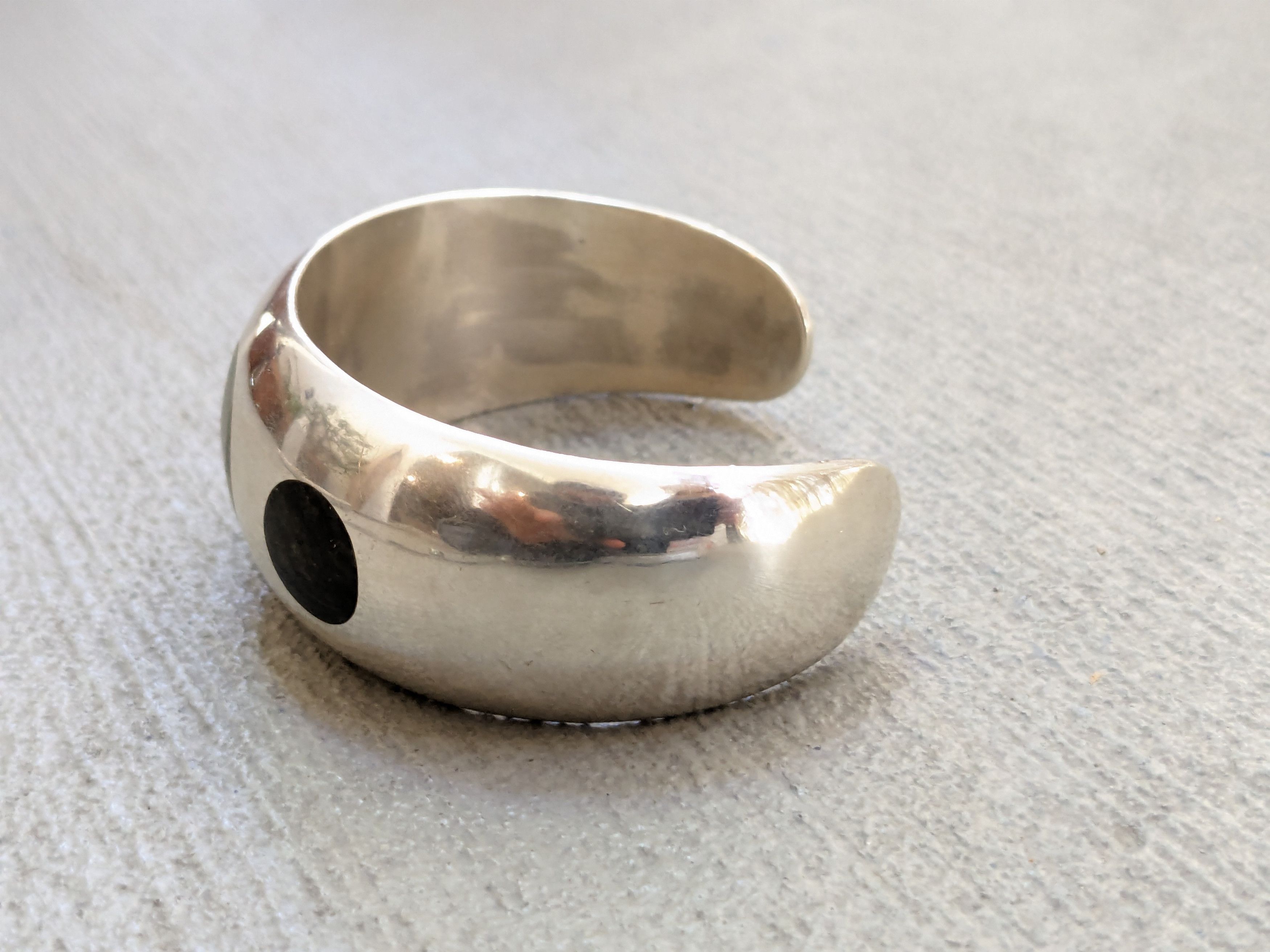Other Vintage Sterling Silver Bracelet Cuff Black Round 5" Modern Size ONE SIZE - 2 Thumbnail