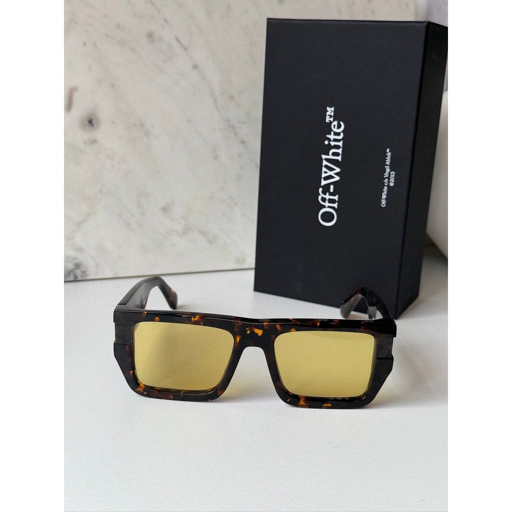Off-White NEW Off White Chester Brown Yellow Lens Oversized Sunglasses Size ONE SIZE - 3 Thumbnail