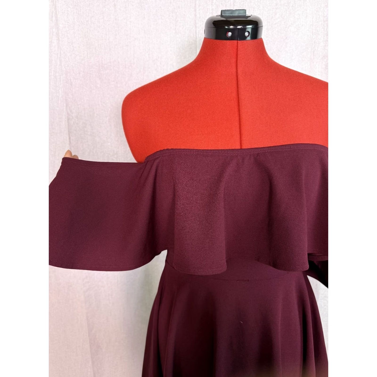 Vintage Windsor Women's Wrap Dress Burgundy Size S Off Shoulder Stretch Formal D912 Size S / US 4 / IT 40 - 2 Thumbnail