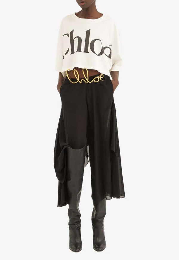 Chloe o1loc1c10226 Cropped Boxy Logo T-Shirt in White Size S / US 4 / IT 40 - 3 Thumbnail