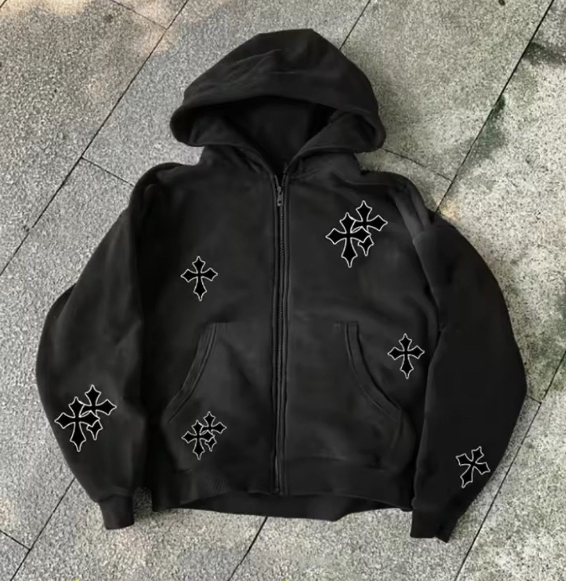 Other Fashion Punk Y2K Grunge Dark Gothic Cross Zipper Hoodies Size US XL / EU 56 / 4 - 1 Thumbnail