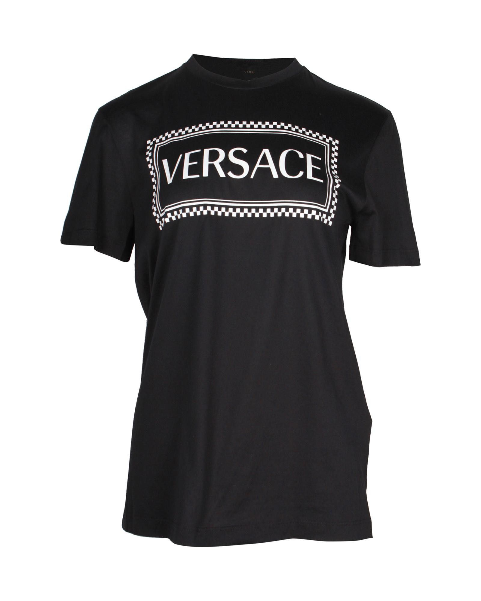 image of Logo-Print T-Shirt In Black Cotton By Versace, Men's (Size XS)