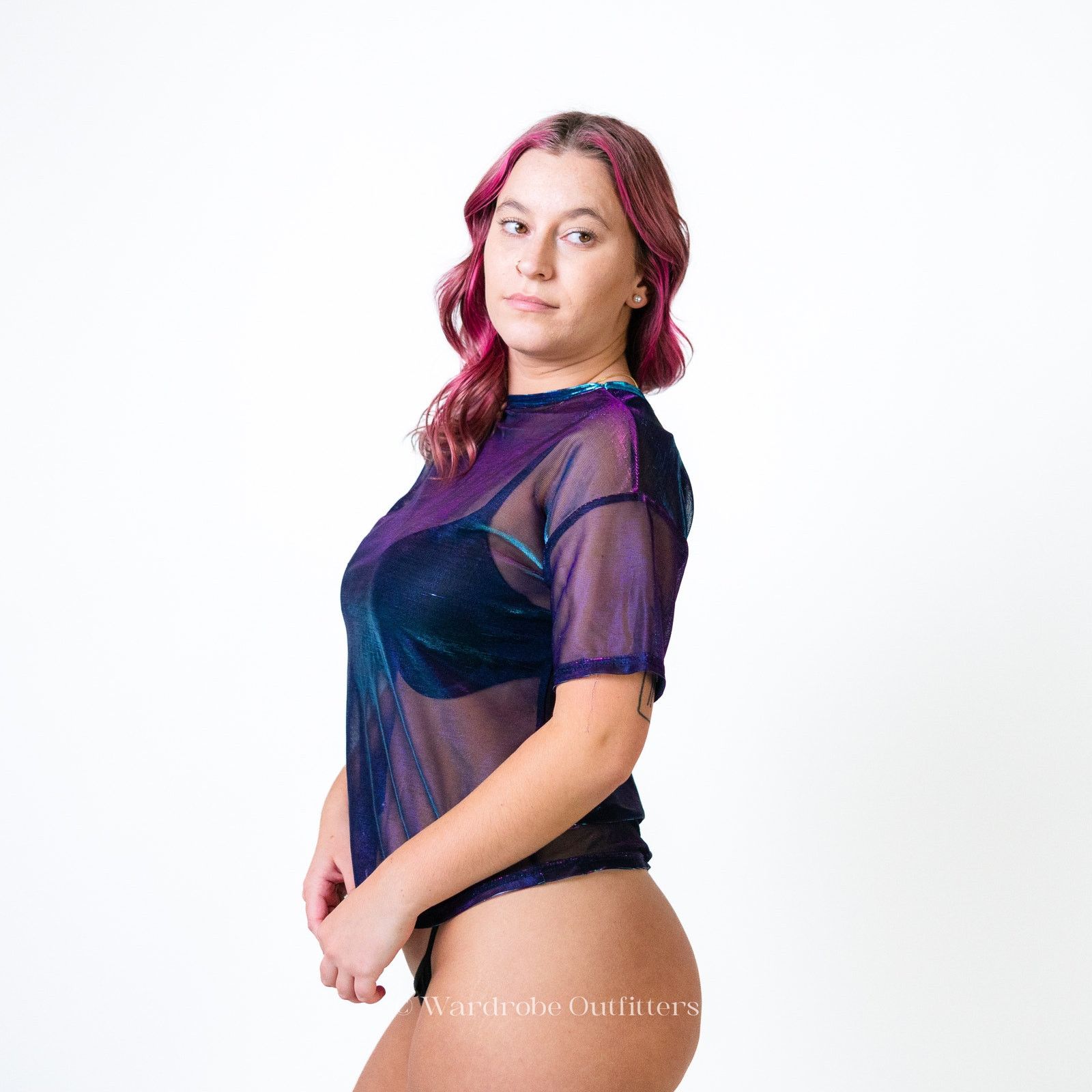 Designer Purple Sheer Mesh Rave Tee Size M / US 6-8 / IT 42-44 - 6 Thumbnail