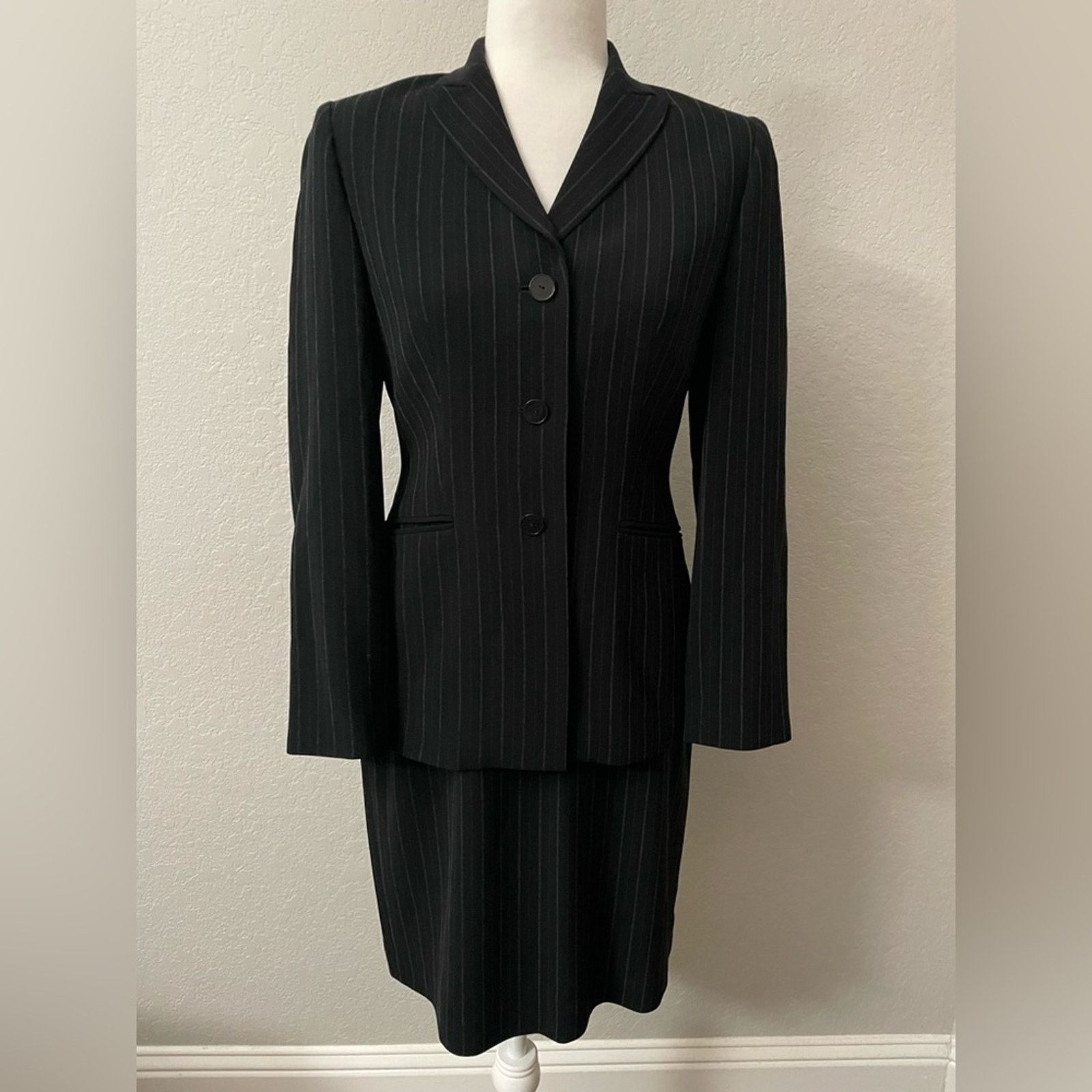Ann Taylor Ann Taylor Black Pinstripe Blazer (2P) Skirt (6P) Suit Set Size ONE SIZE - 1 Thumbnail