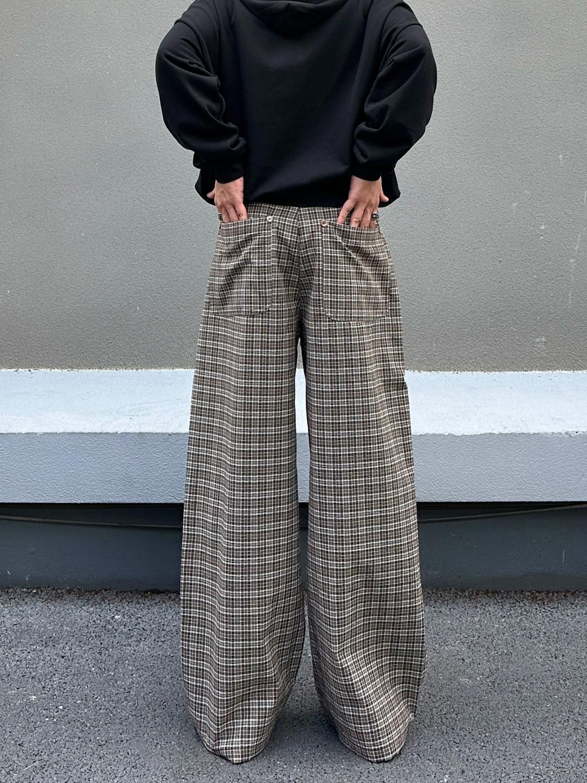 Vintage Brown Plaid Wide Leg Casual Pants, Loose Fit Trousers Size US 30 / EU 46 - 4 Thumbnail
