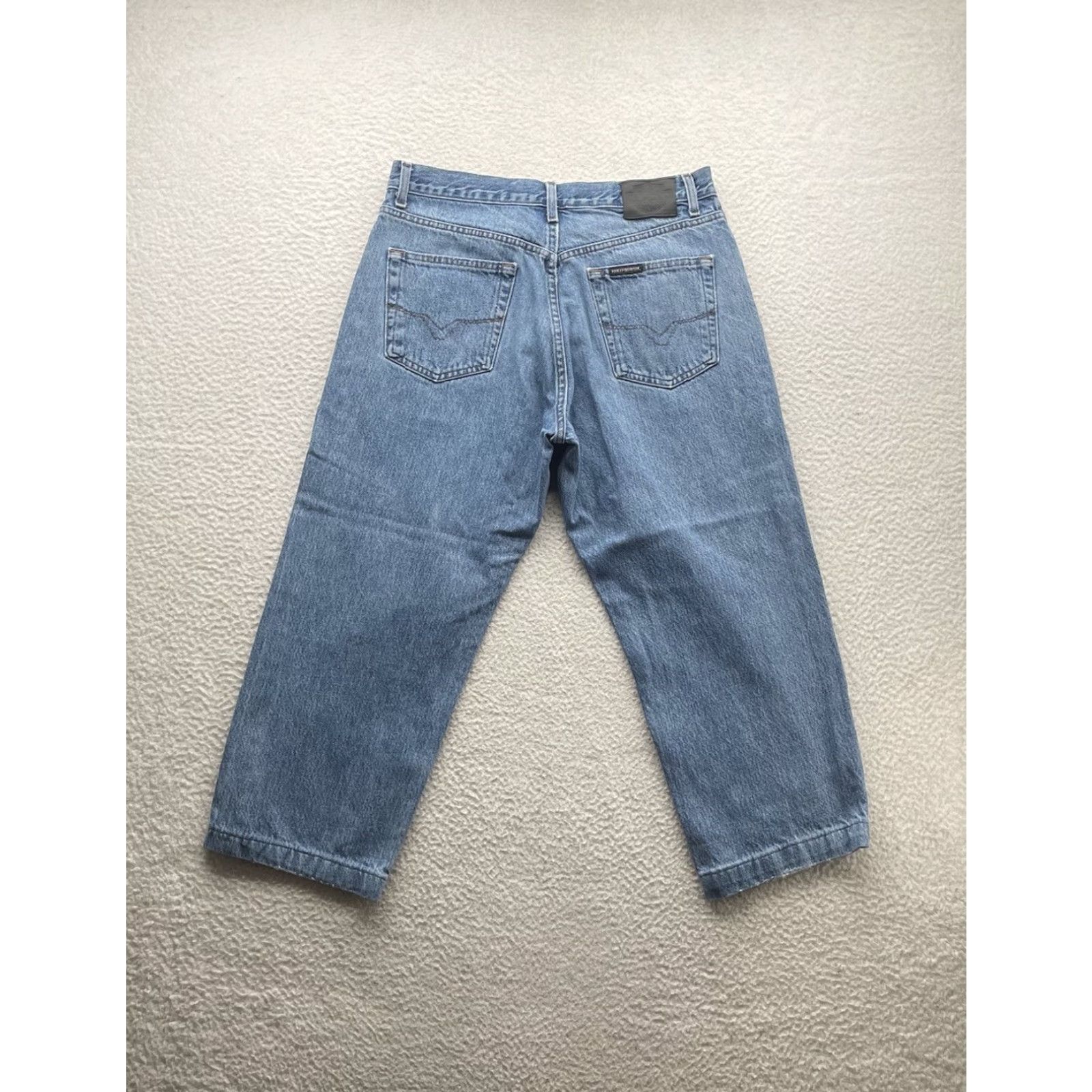 Harley Davidson Harley-Davidson Jeans Mens 34x25.5 Cropped Wide Leg Light Blue Denim 5-Pocket Straight Relaxed Regular Adult Mens Jeans Size US 34 / EU 50 - 6 Thumbnail
