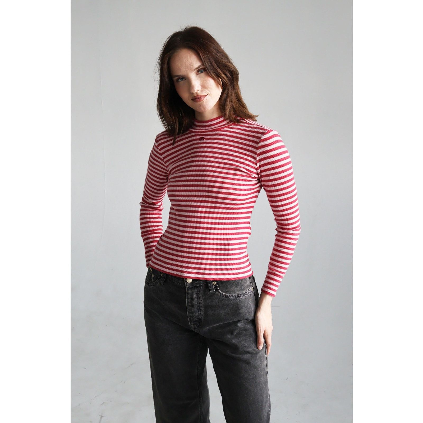 Courreges Vintage Courrèges Pink + Red Ribbed Striped Mock Neck Top Size M / US 6-8 / IT 42-44 - 3 Thumbnail