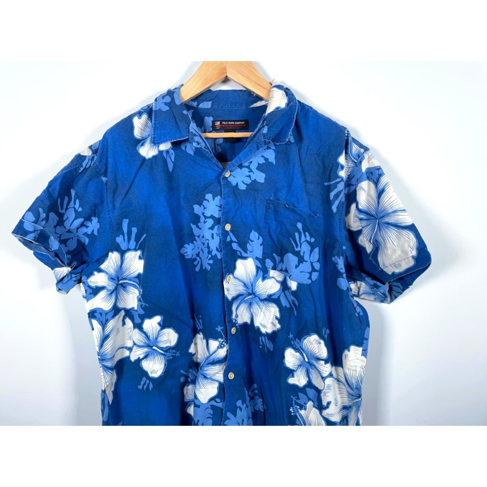 Polo Ralph Lauren Polo Jeans Loop Collar Shirt Men's 2XL Blue Floral Aloha Hawaiian Ralph Lauren Shirt Casual 90s Hipster Retro Size US XXL / EU 58 / 5 - 4 Thumbnail