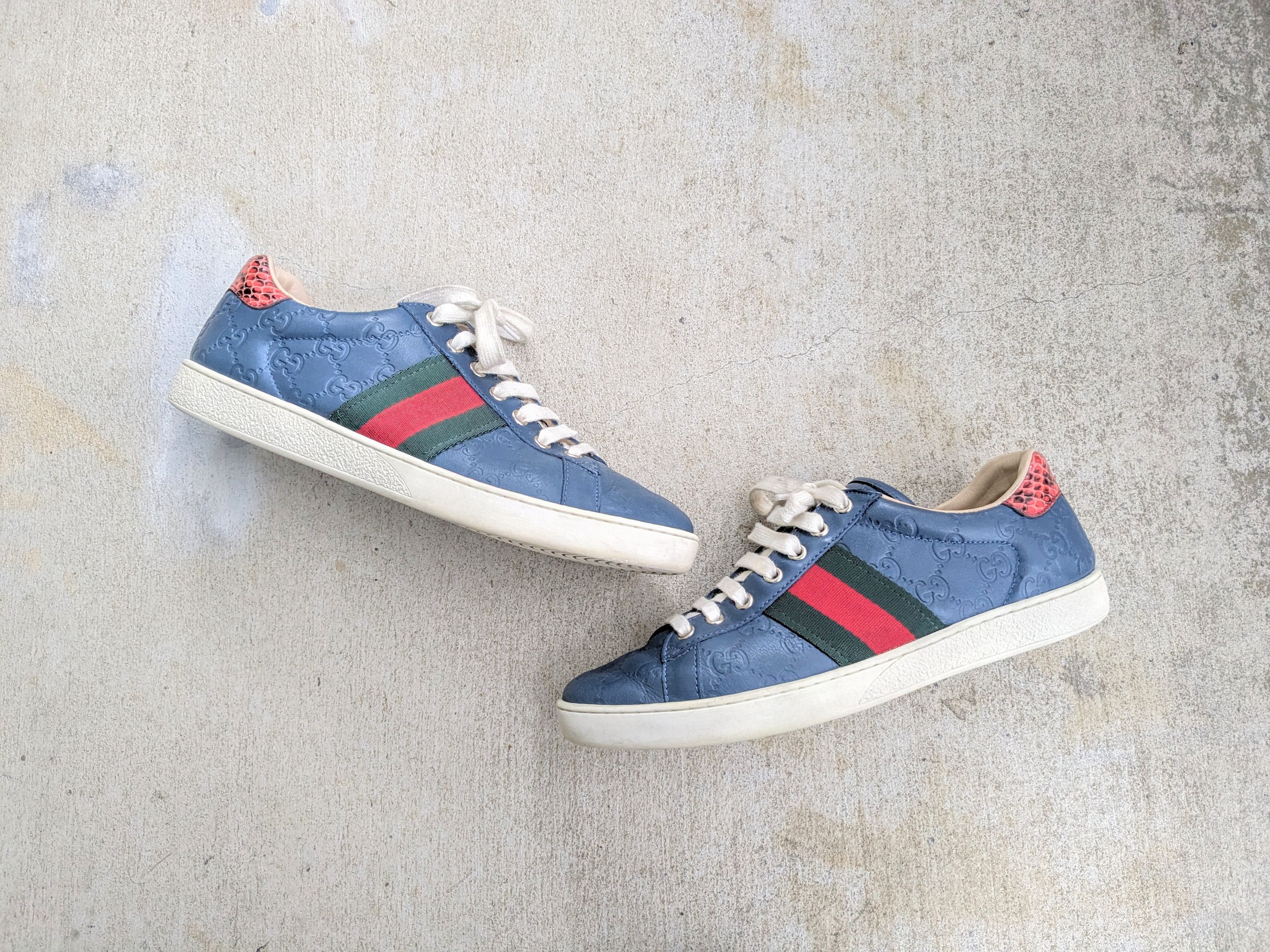 Gucci Gucci Sneakers Blue 9.5 Monogram Low Top Leather Logo Size US 9.5 / EU 42-43 - 1 Thumbnail