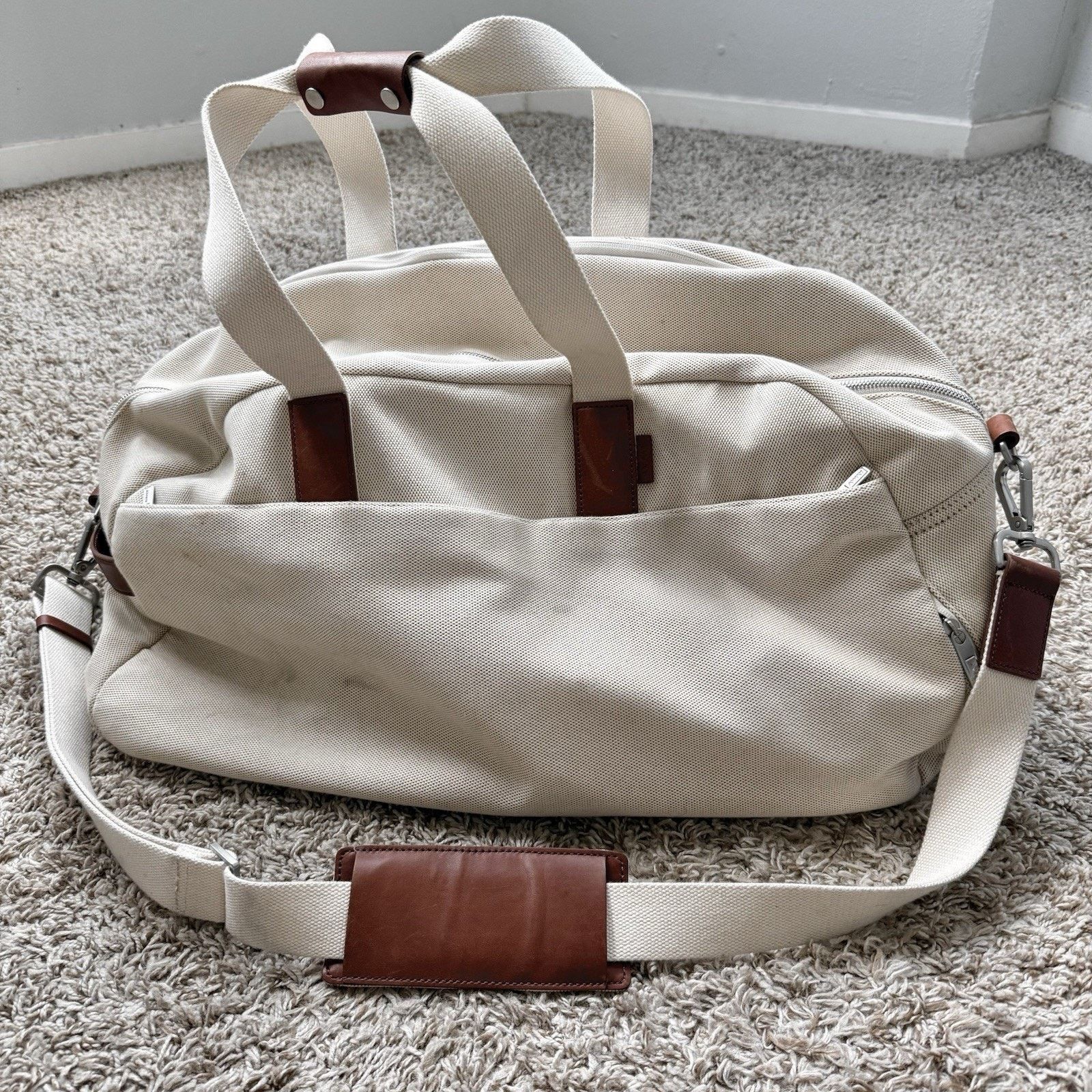 Away Travel Away The Everywhere Weekender Canvas Duffle Bag White Brown Size ONE SIZE - 1 Thumbnail