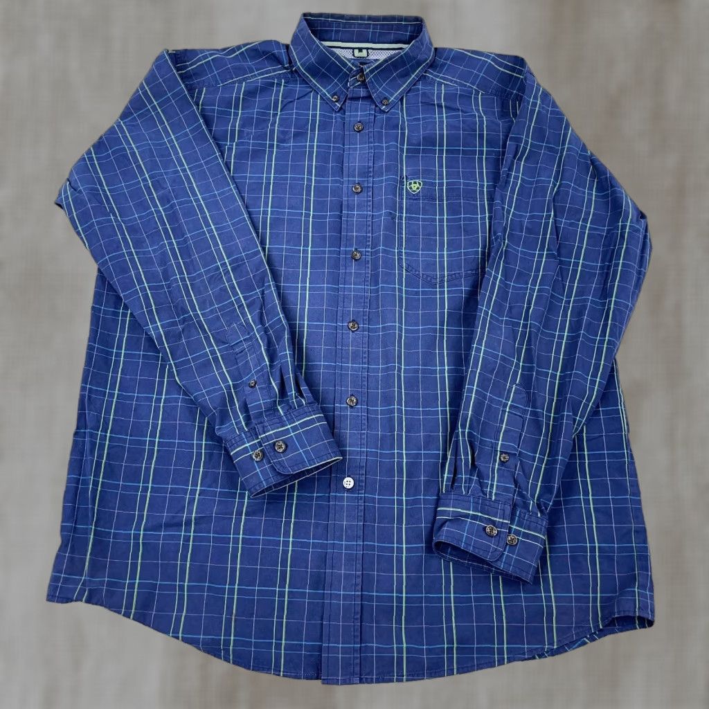 Ariat Ariat Pro Series Shirt Men Large Blue Plaid Button-Up Western Cowboy Pocket Size US L / EU 52-54 / 3 - 1 Thumbnail