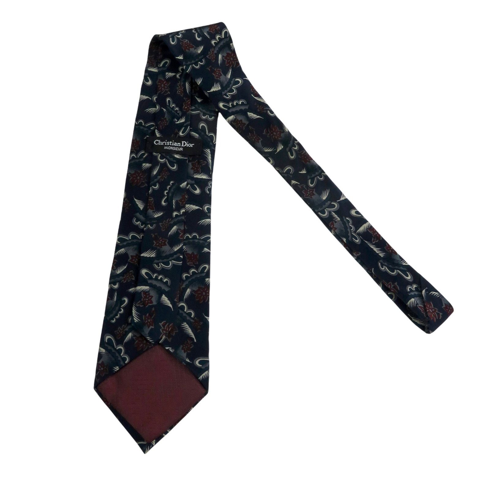 Christian Dior Monsieur Christian Dior Monsieur Designer Neck Tie Blue & Burgundy Size ONE SIZE - 3 Thumbnail
