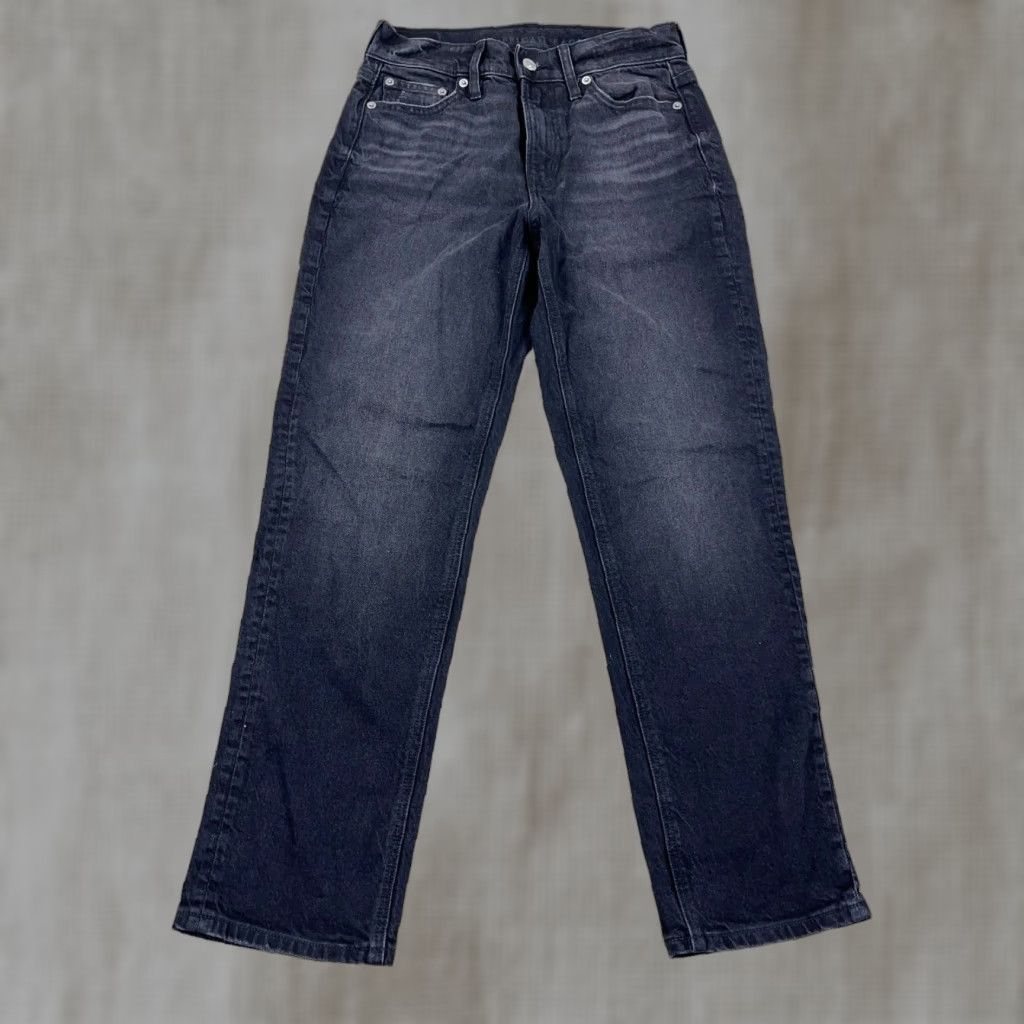 American Eagle Outfitters VINTAGE American Eagle Jeans Women 0 Super High Rise Ankle Straight Black Wash Baggy Size 25" / US 0 / IT 36 - 1 Thumbnail