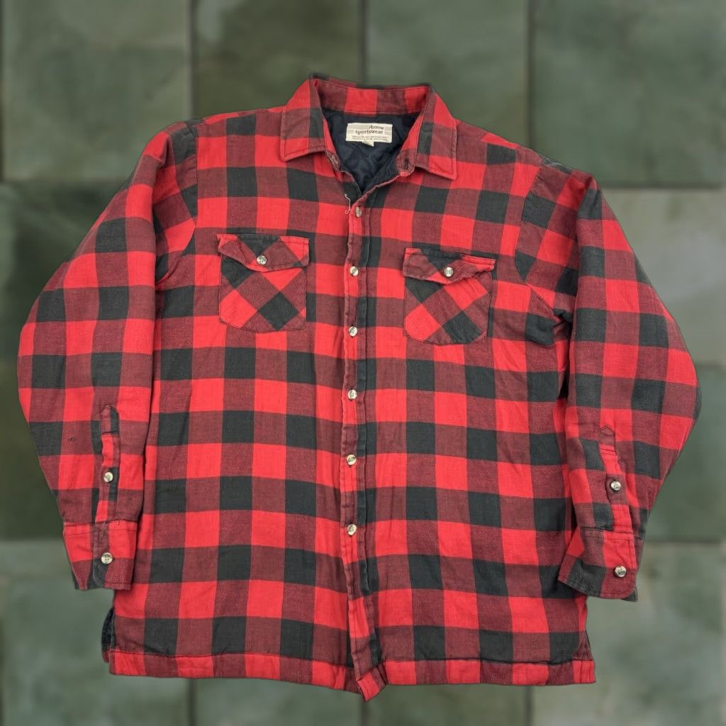 Arrow VINTAGE Arrow Sportswear Quilted Flannel Button-Up Shirt Adult Large Red Plaid Mens 90s Camping Hunting Arrow Shirt Regular Fit Size US L / EU 52-54 / 3 - 1 Thumbnail