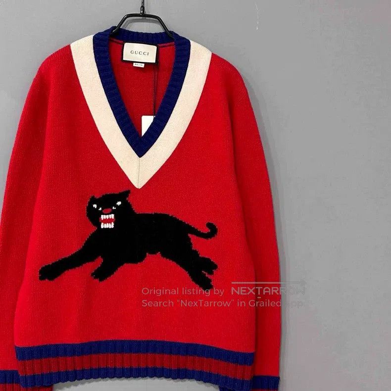 Gucci Gucci Tiger red and blue stitched sweater Size US XL / EU 56 / 4 - 2 Thumbnail