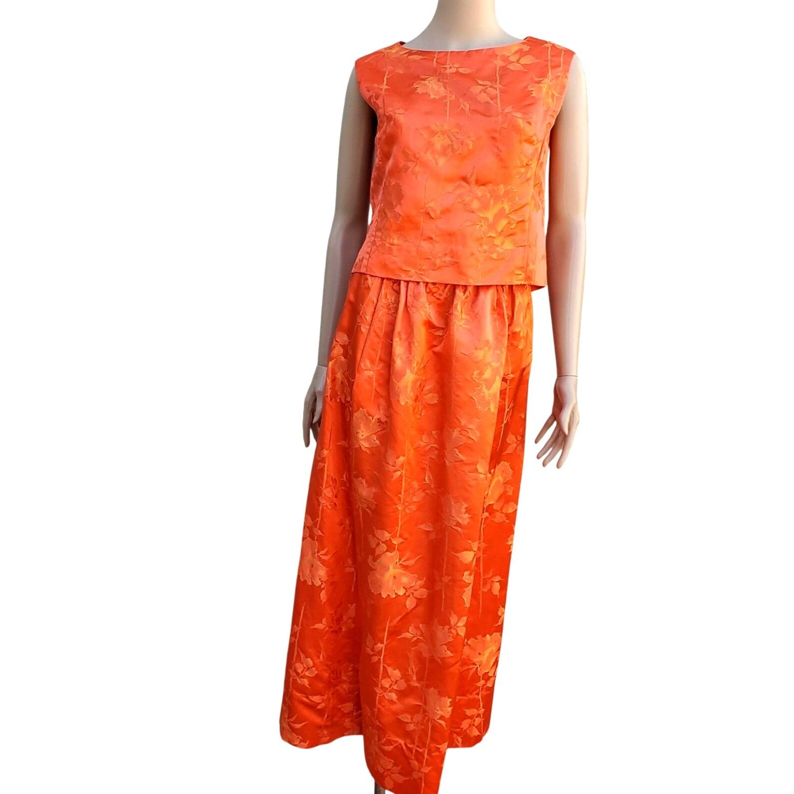 Handmade 60s Vintage Maxi Skirt Set Size 4 Orange Silk Brocade Made i Size S / US 4 / IT 40 - 1 Thumbnail