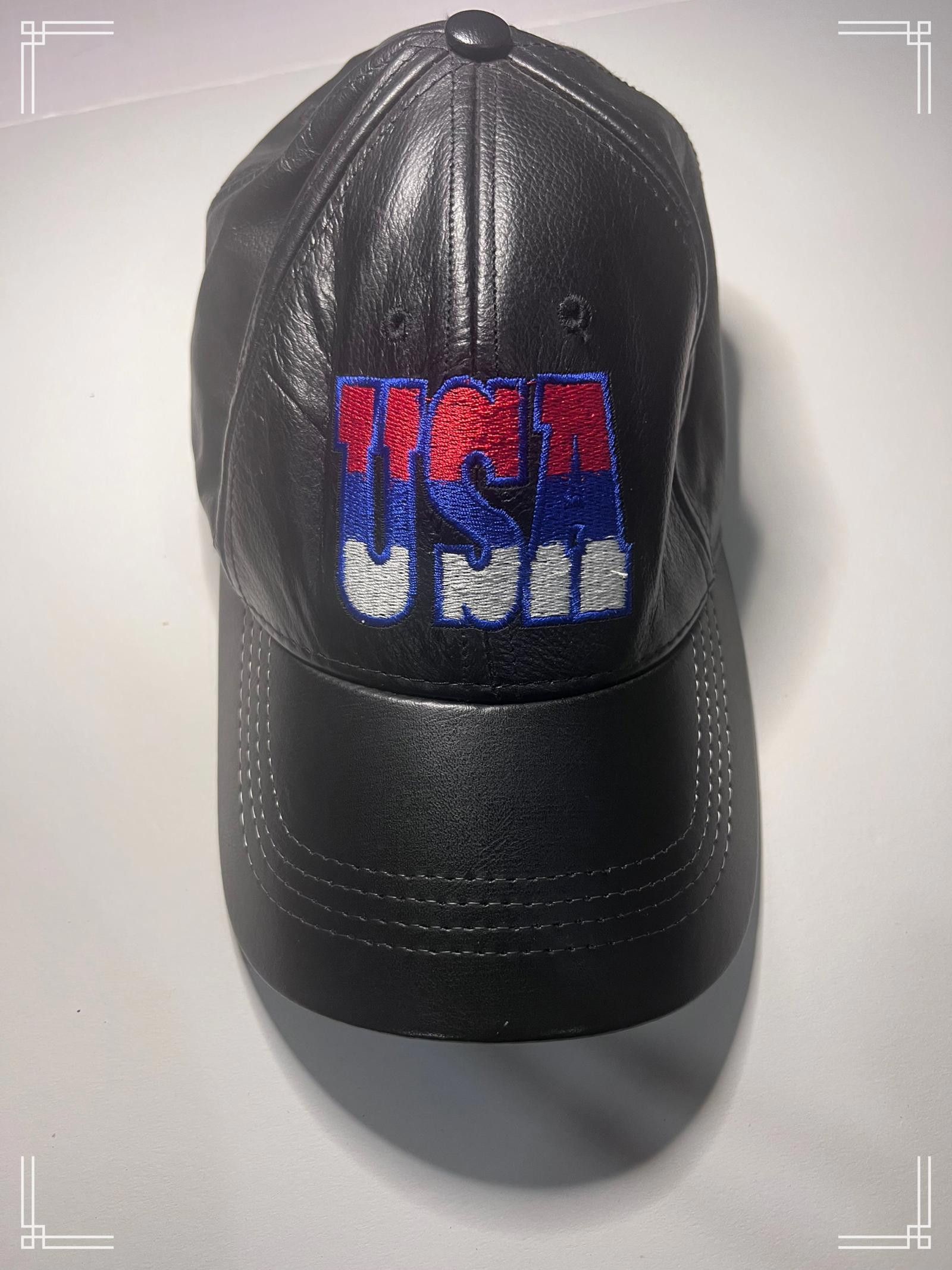 Designer USA Black Leather Baseball Cap with Embroidered Logo Size ONE SIZE - 1 Thumbnail