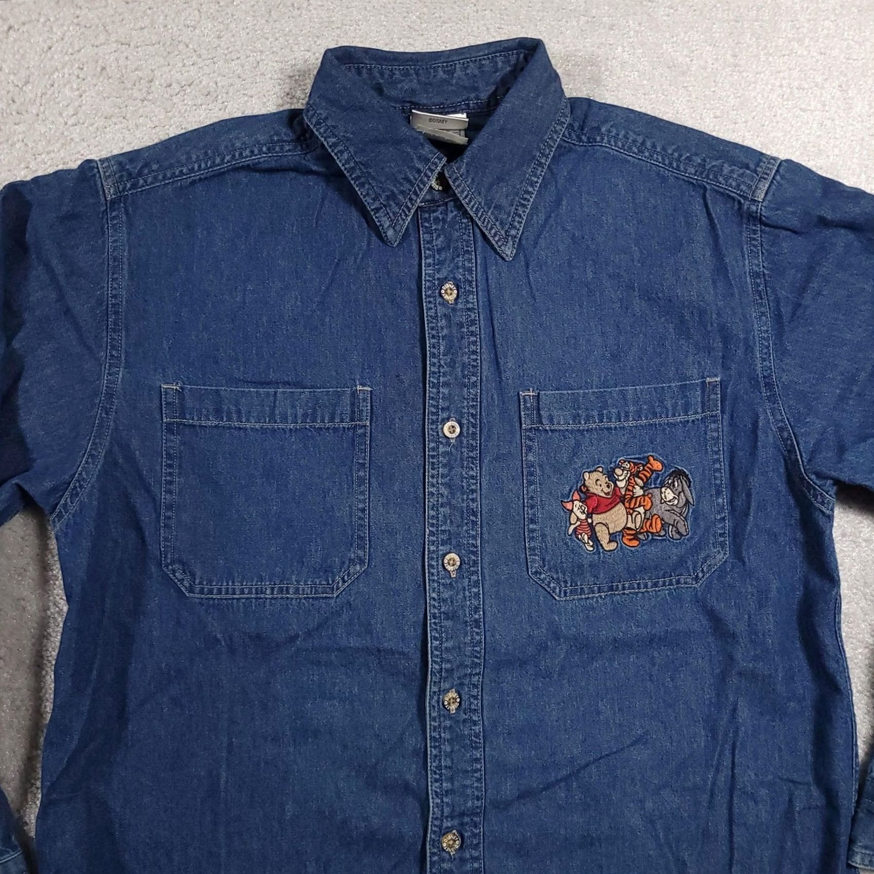 Disney VINTAGE Disney Shirt Mens Small Blue Denim Winnie the Pooh Tigger Eeyore 90s Size US S / EU 44-46 / 1 - 3 Thumbnail