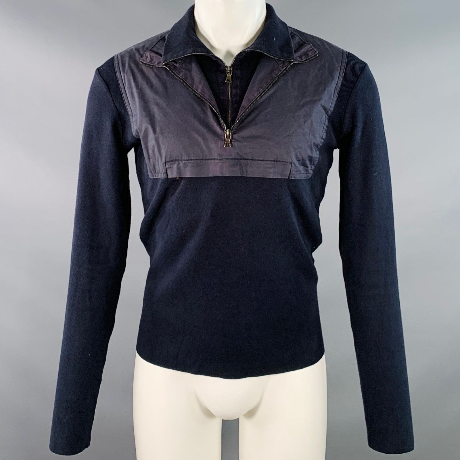 PRADA Size M Navy Cotton Layered 1/4 Zip Pullover