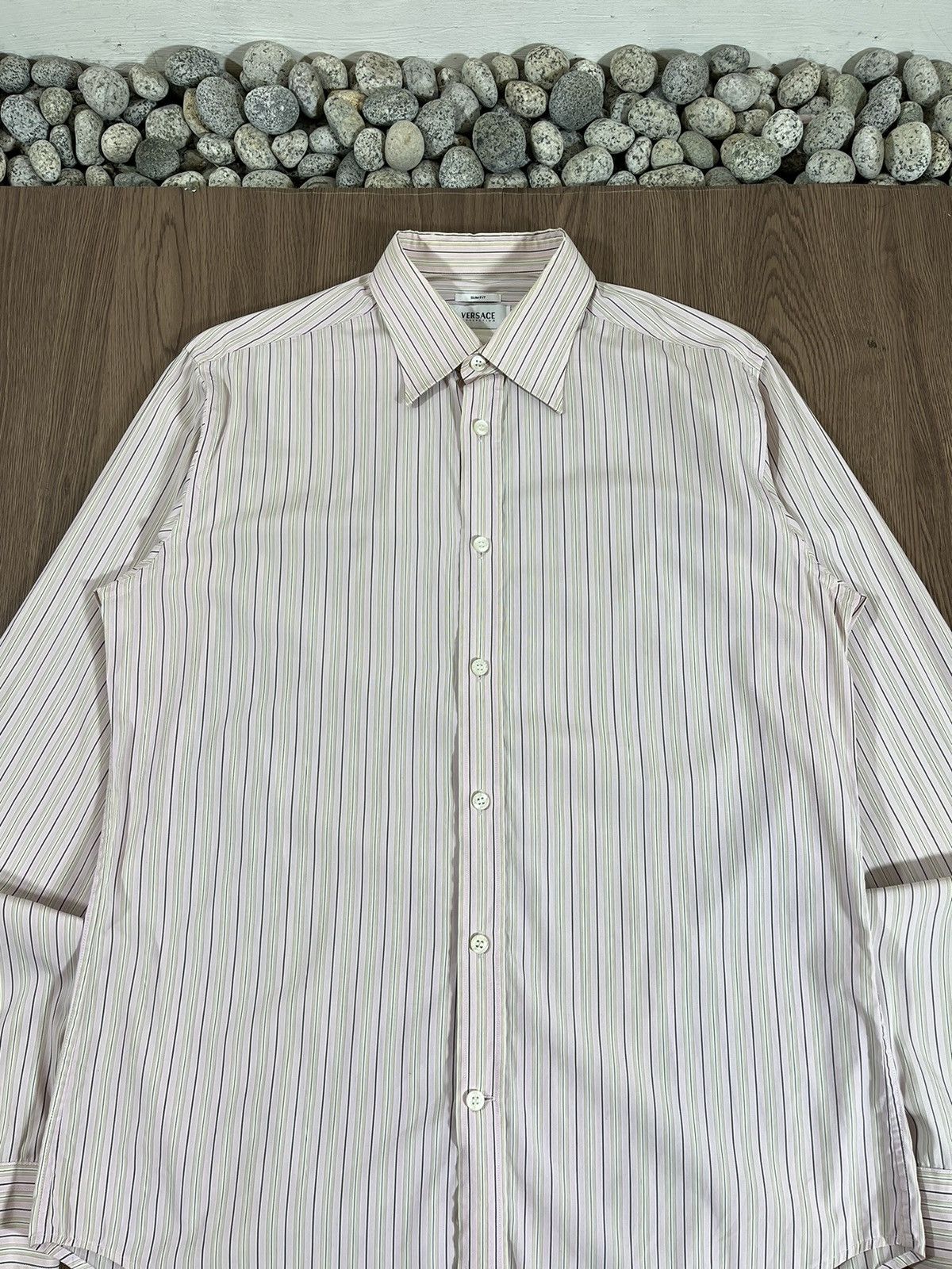 Versace Versace Italy Soft Pink Striped Button Up Shirt – (40 M) Size US M / EU 48-50 / 2 - 3 Thumbnail
