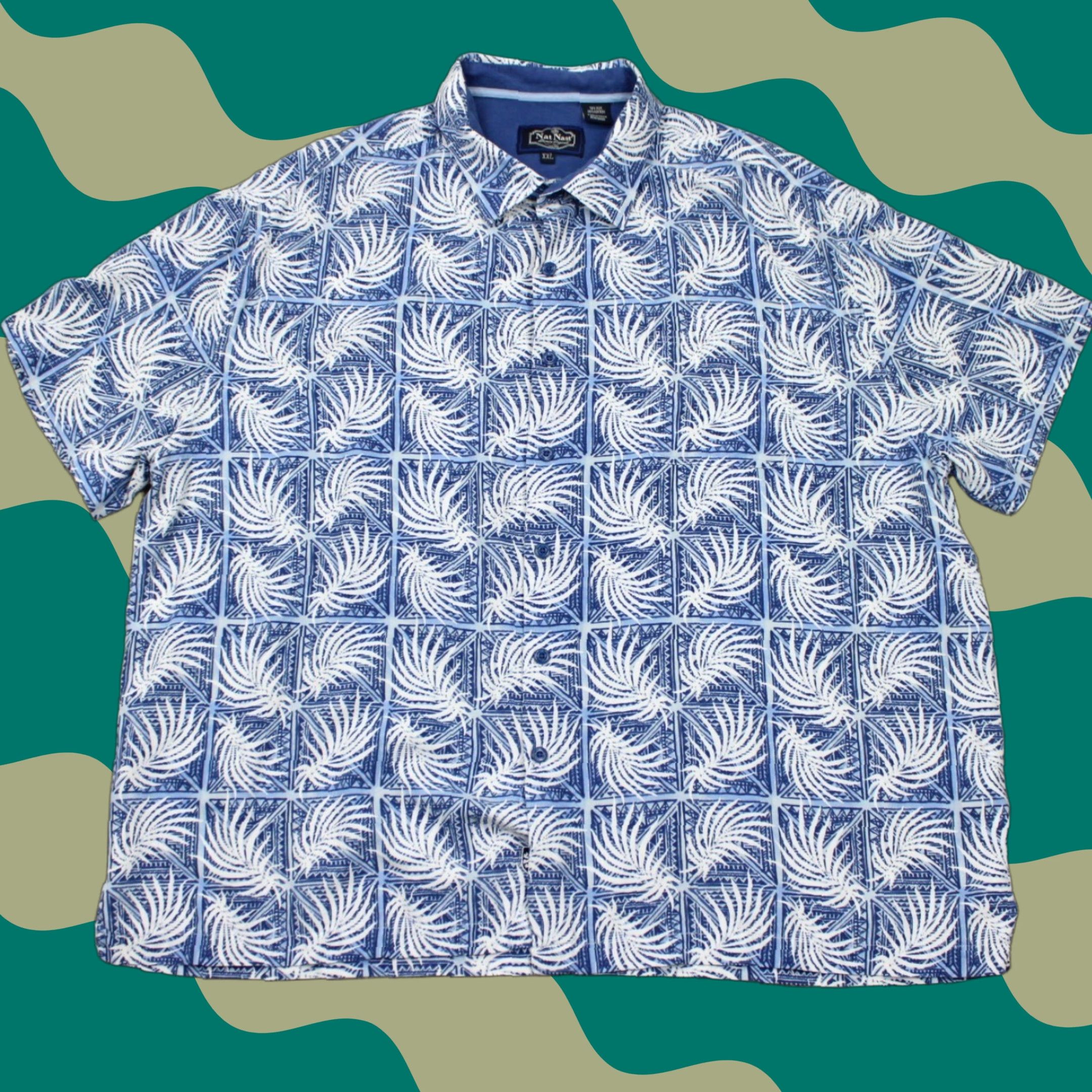 Nat Nast Nat Nast Shirt Mens 2XL Floral Silk/Cotton Short Sleeve Button Up Blue/White Size US XXL / EU 58 / 5 - 1 Thumbnail