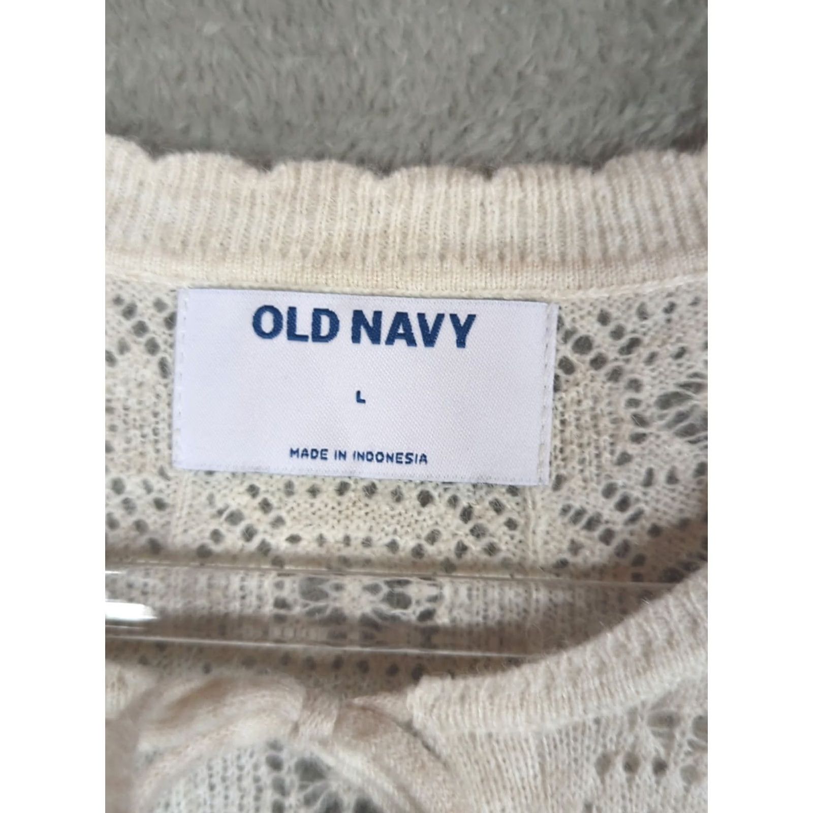 Old Navy Old Navy Women Sweater L Ivory Puff Sleeve Knit Open-Knit Tie Casual Pullover Fashion Feminine Coquette Size L / US 10 / IT 46 - 4 Thumbnail