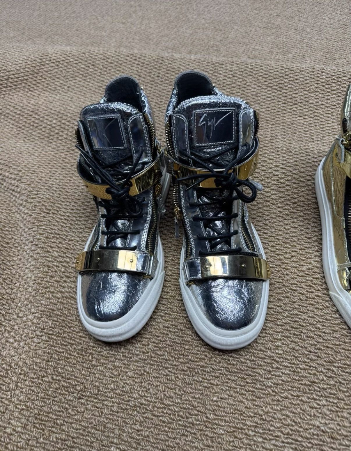 Giuseppe Zanotti Giuseppe Zanotti Silver Foil High Tops with Gold Buckle K37 Size US 8.5 / EU 41-42 - 1 Thumbnail