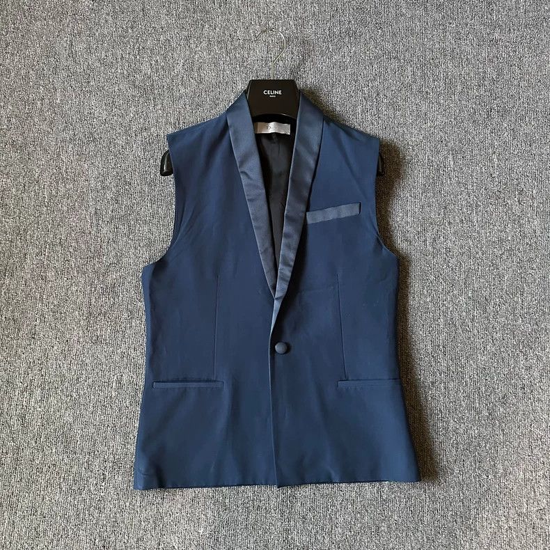 Dior Dior Dark Blue Silk Collar Wool Vest 2502-Nextarrow Size 46R - 1 Thumbnail