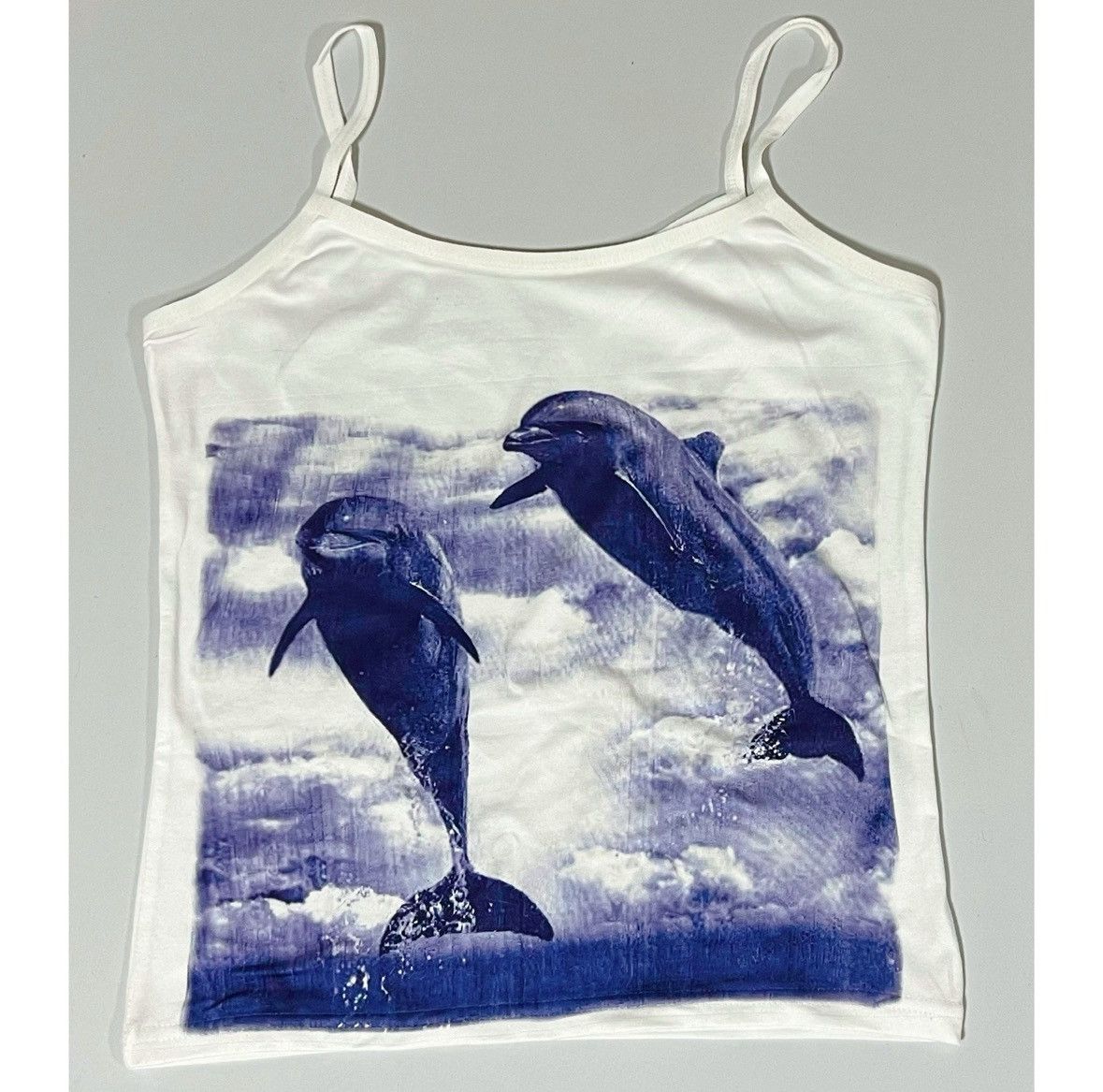 Vintage White Dolphin Graphic Tank Top Shirt Cami Camisole Size S 🐬✨ Size S / US 4 / IT 40 - 1 Thumbnail