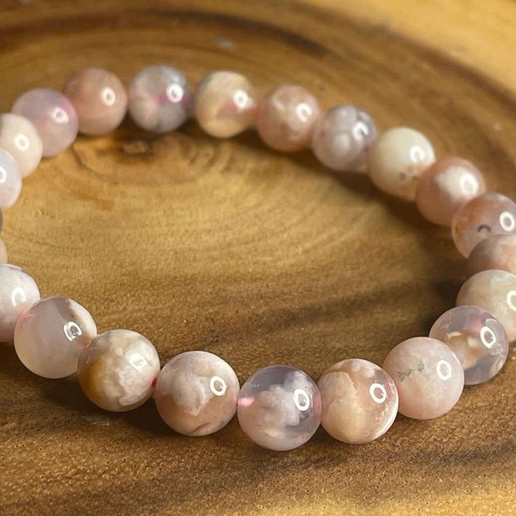 Other Pink Flower Agate stretch beaded bracelet 7” crystal healing beads 8mm ONE NEW Size ONE SIZE - 1 Thumbnail