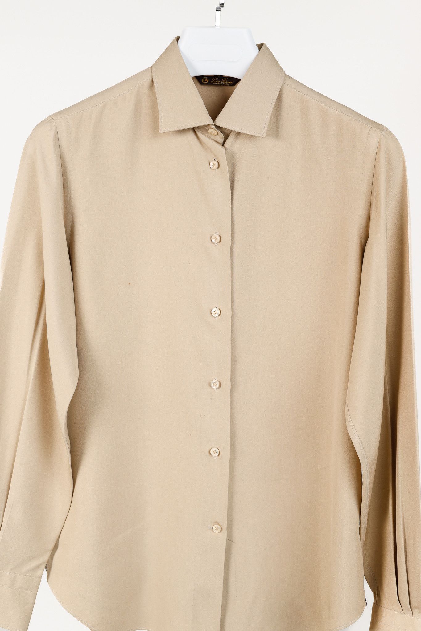 Loro Piana Loro Piana Tan Silk Buttoned Long-Sleeve Shirt Size S / US 4 / IT 40 - 3 Thumbnail