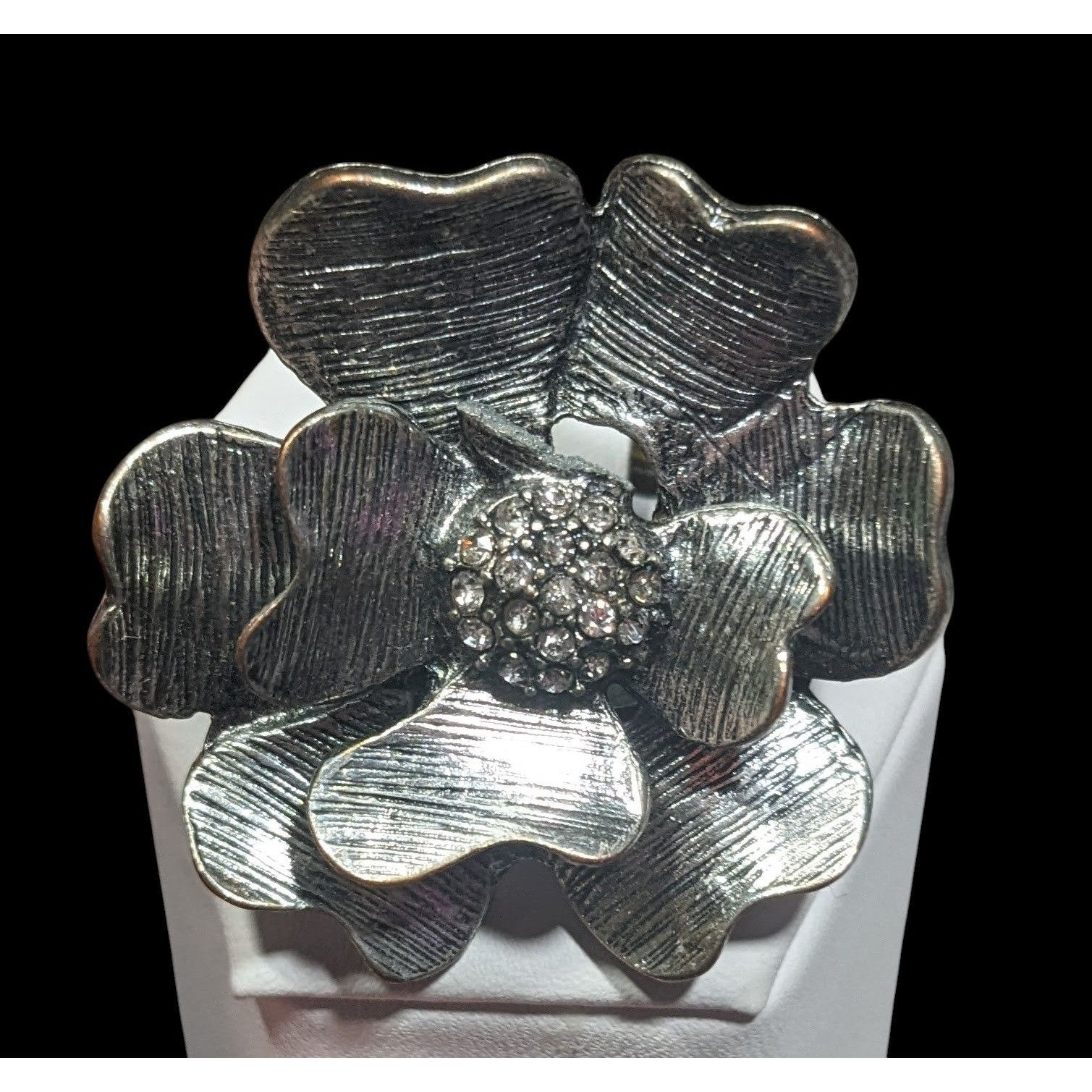 Other Metallic Floral Rhinestone Silver Tone Stretch Ring Size 5 Size ONE SIZE - 2 Thumbnail