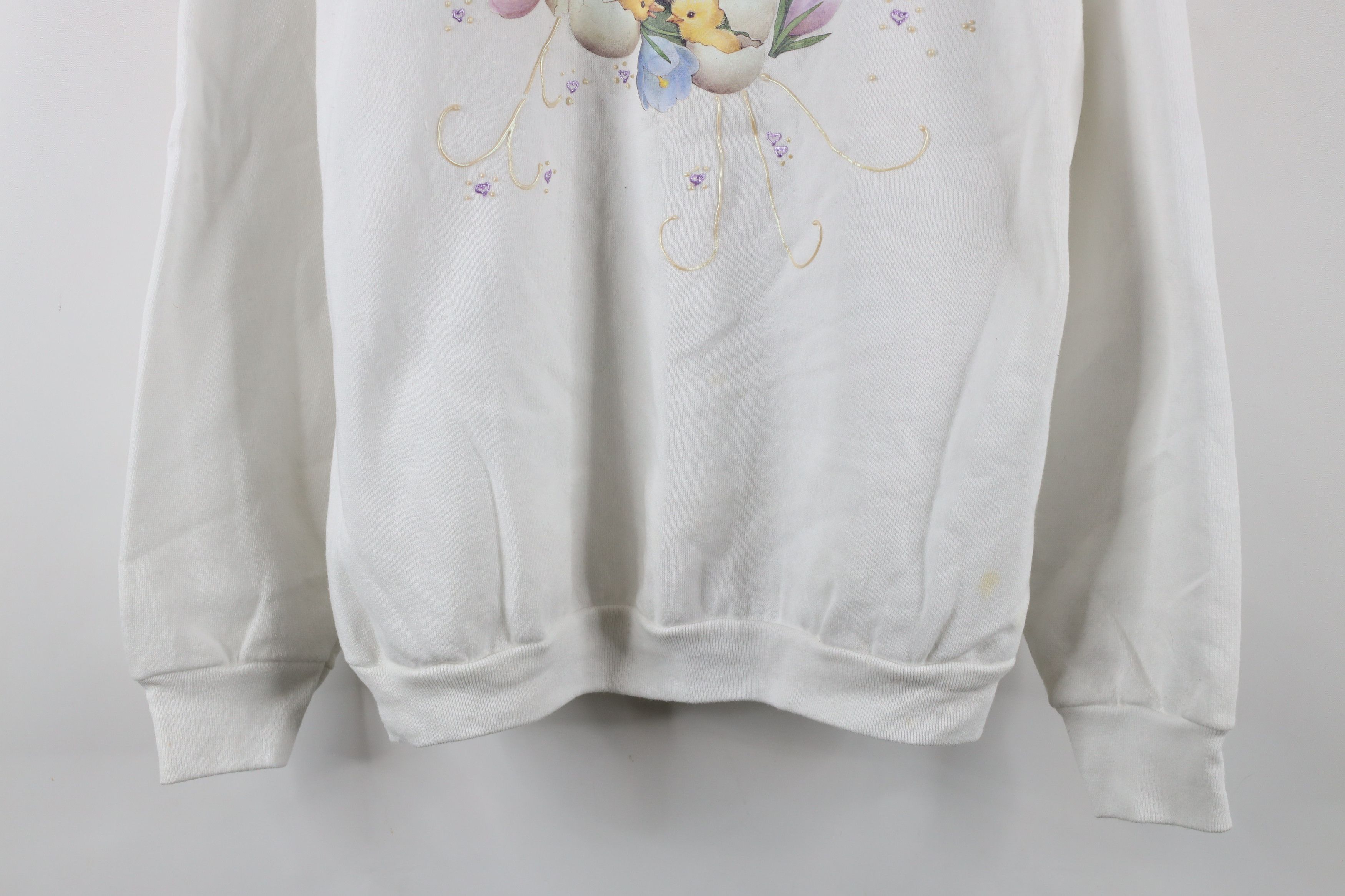 Vintage Vintage 90s Streetwear Easter Bunny Flower Puff Sweatshirt Size XL / US 12-14 / IT 48-50 - 3 Thumbnail