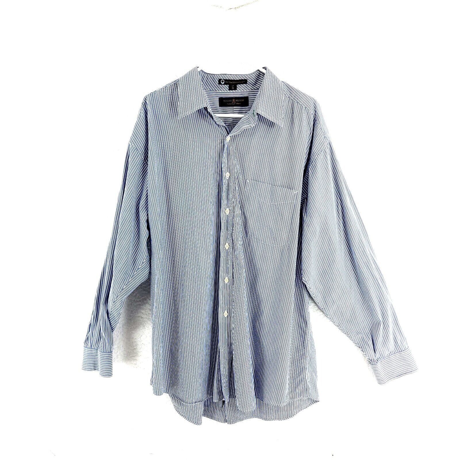 Tommy Hilfiger Tommy Hilfiger Blue Striped Collared Dress Shirt Cotton 17 3 Size US XL / EU 56 / 4 - 1 Thumbnail