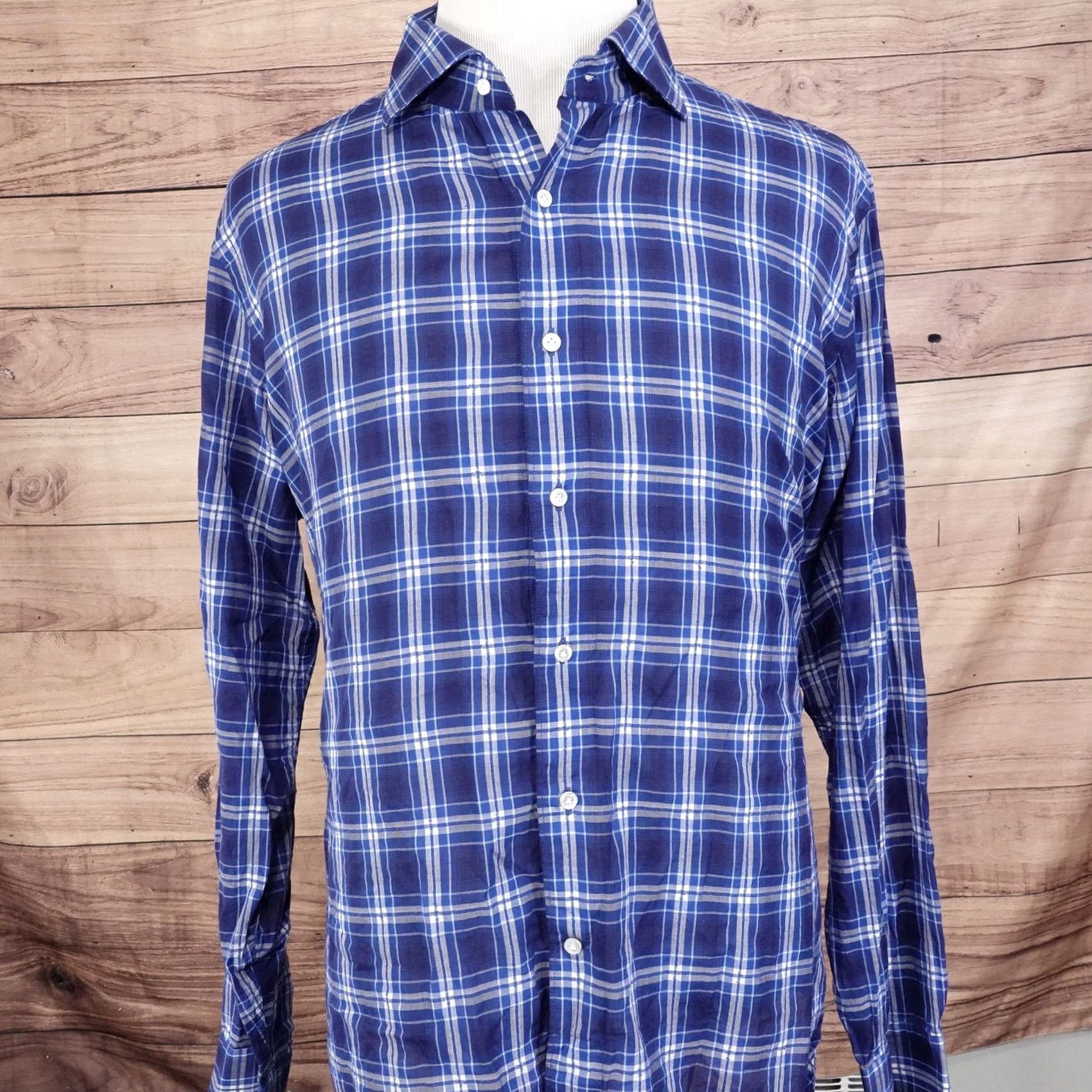 Peter Millar PETER MILLAR COLLECTION BLUE PLAID BUTTON UP SHIRT MENS SZ XL SUMMER BOUCLE Size US XL / EU 56 / 4 - 3 Thumbnail