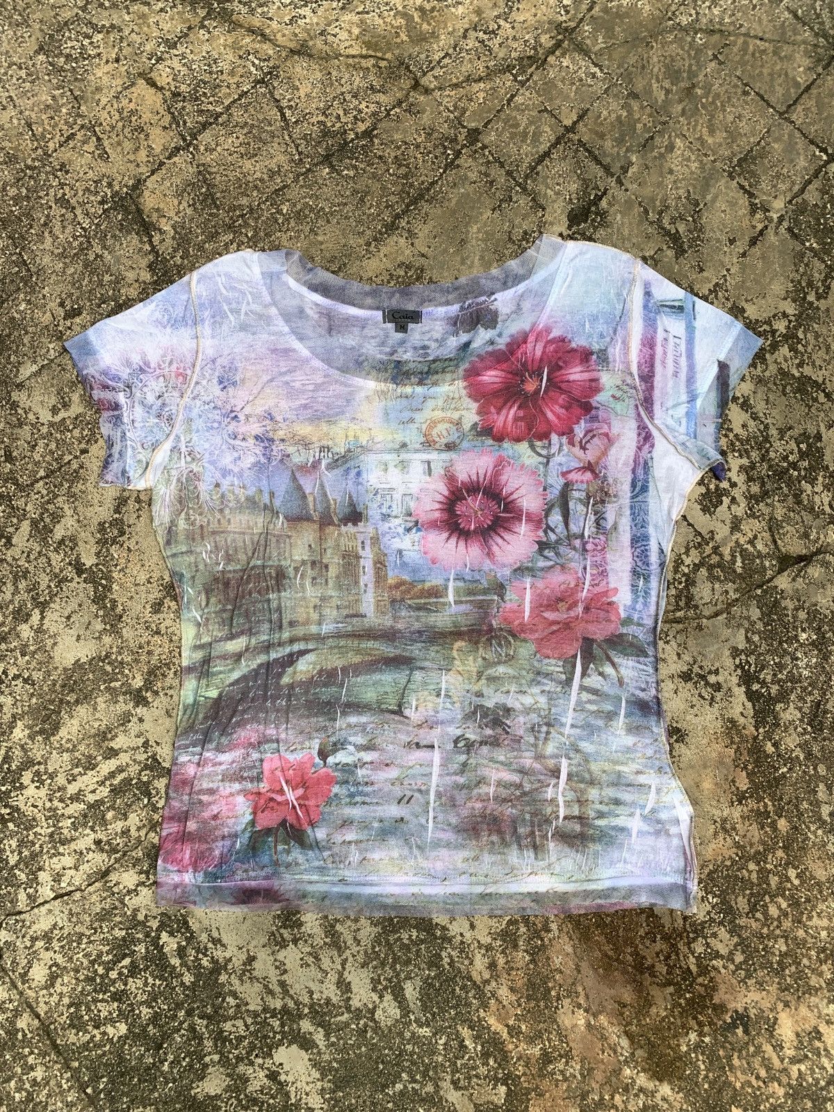 Japanese Brand y2k Caia USA Floral and City View Art Multifabric Blouse Size L / US 10 / IT 46 - 1 Thumbnail