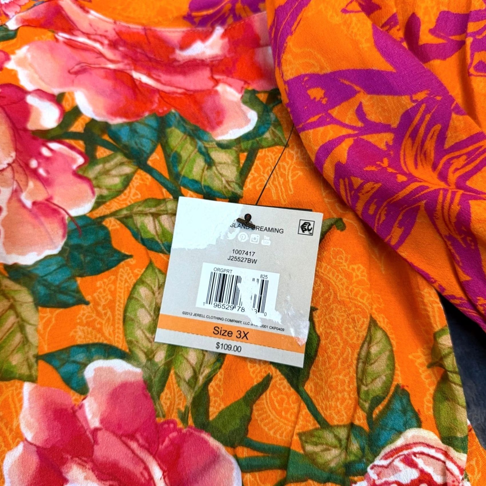 Vintage VINTAGE John Mark Island Dreaming Blouse Womens 3X Large Orange Floral Tie Front NWT Size XXL / US 16-18 / IT 52-54 - 6 Thumbnail