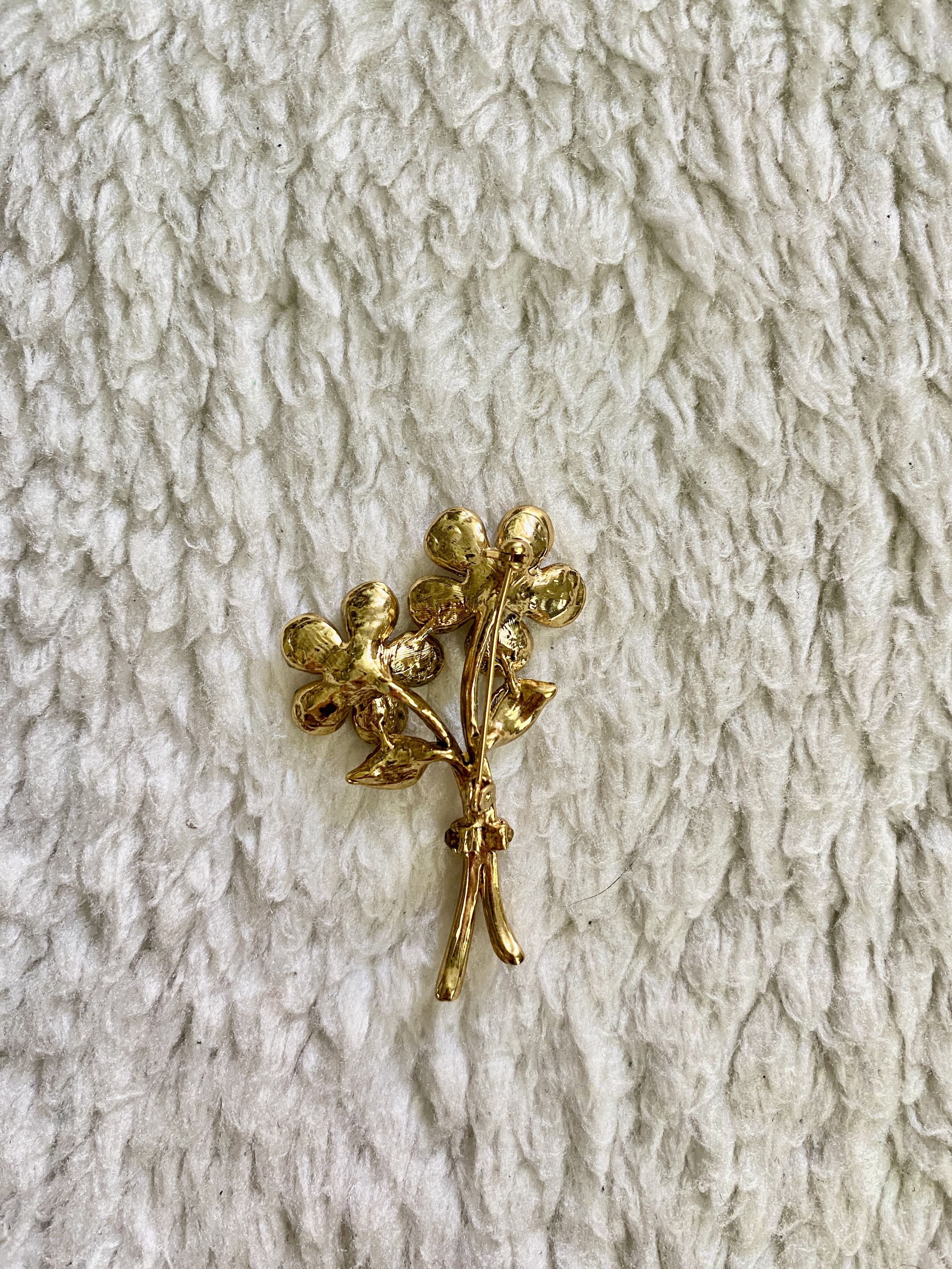 Other Vintage Gold Floral Bunch Brooch with Faux Rhinestones Size ONE SIZE - 10 Thumbnail