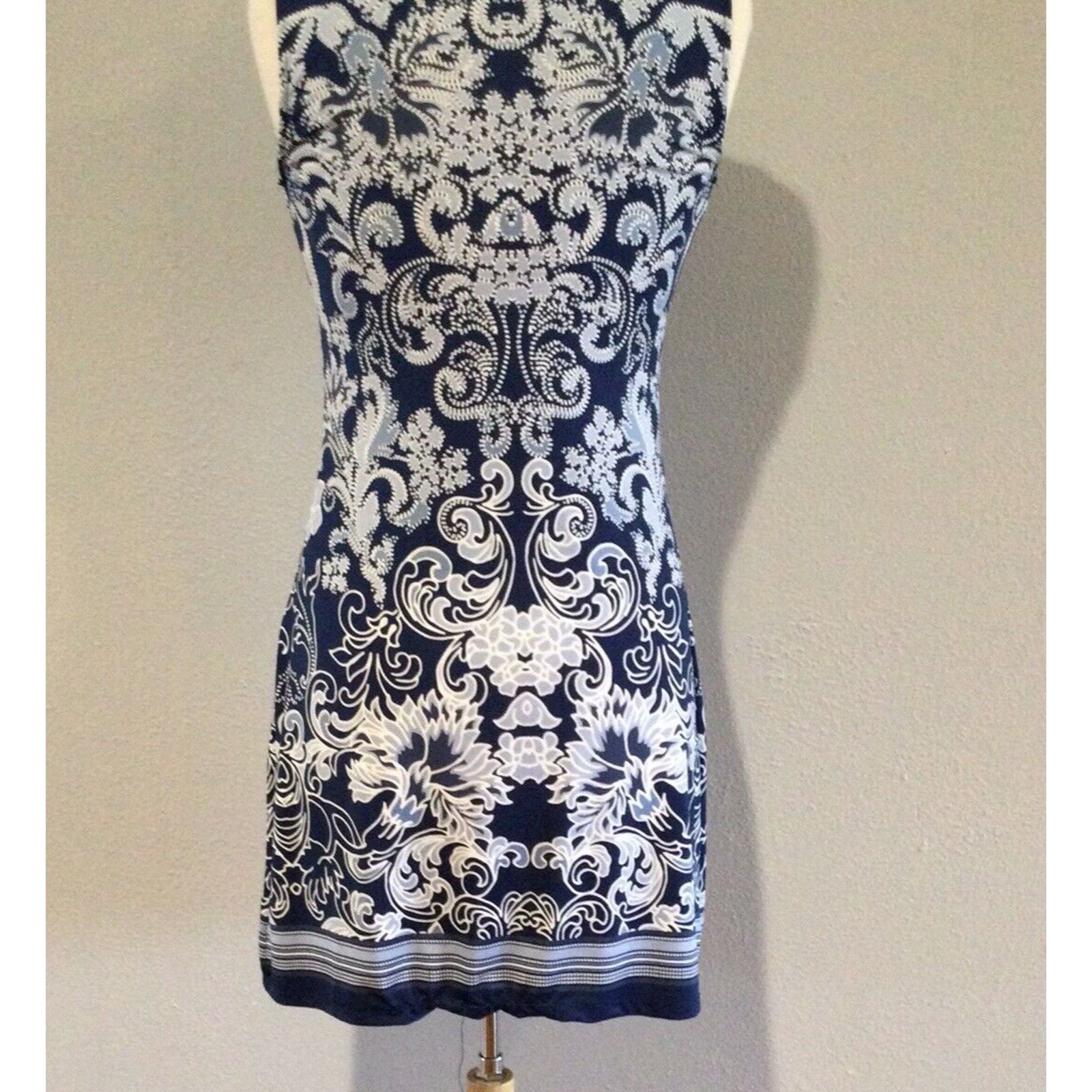 Other Haani Blue/White Graphic Print Sheath Dress Petite Small Size S / US 4 / IT 40 - 9 Thumbnail