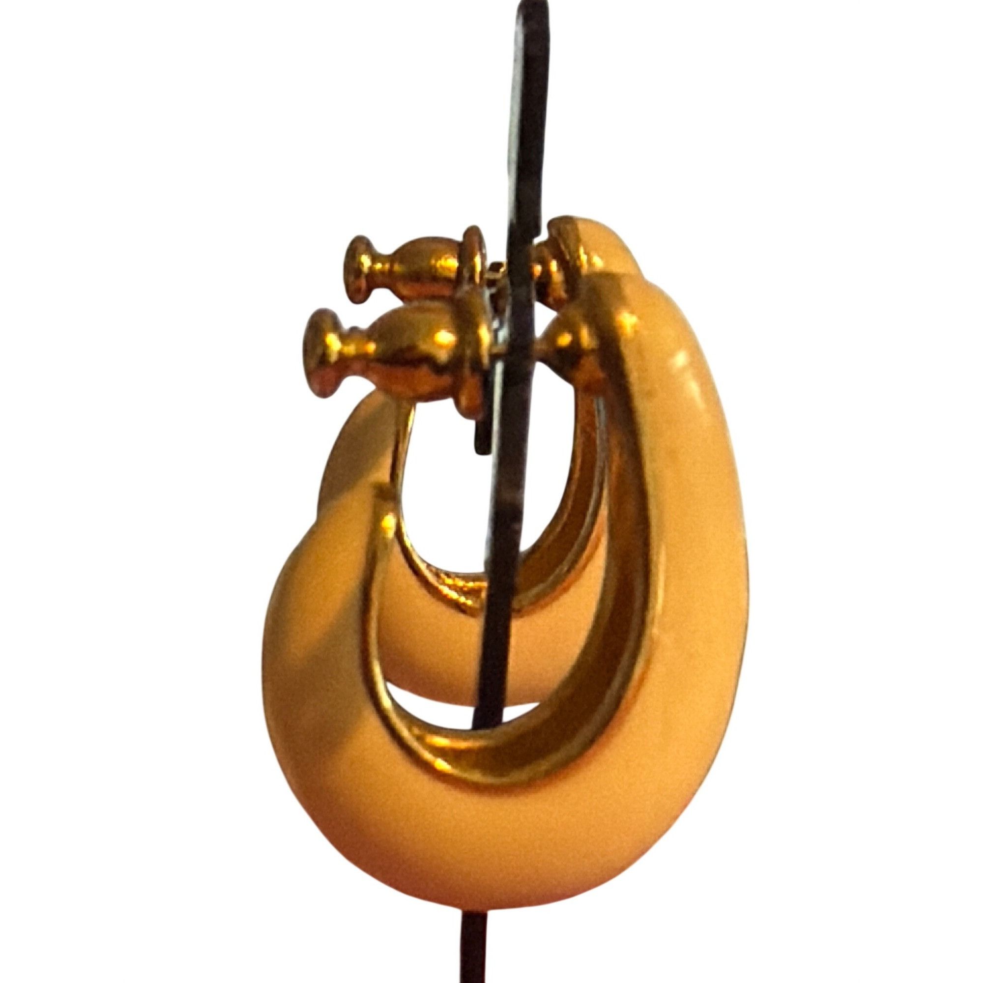 Other Vintage Napier Cream Enamel Gold Tone Hoop Earrings Pierced Size ONE SIZE - 2 Thumbnail