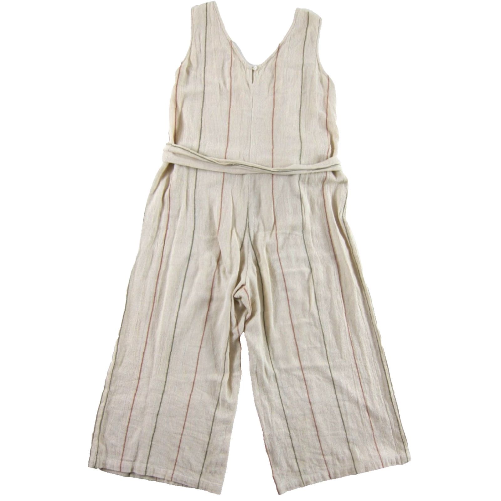 Vintage World Market Jumpsuit Cotton Weave Ivory Pink Stripe Wide Leg Romper S-M Size 28" / US 6 / IT 42 - 2 Thumbnail