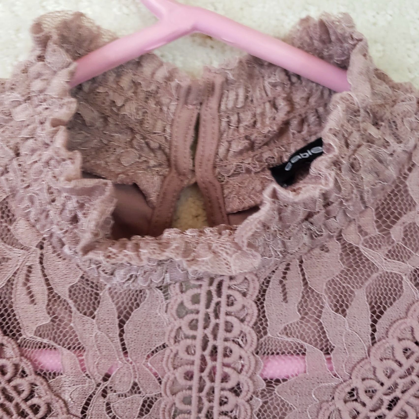 Vintage Cable & Gauge Blouse Women's Mauve Floral Lace Sleeveless Lined Mock Neck Size M, Regular Fit Size M / US 6-8 / IT 42-44 - 5 Thumbnail